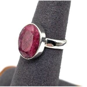 Genuine Faceted Ruby Oval Ring Size 7 Sterling Silver 925 Handmade NWT